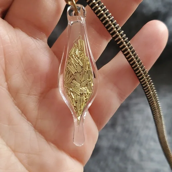 😸Vaness Yanow Black & Gold Zipper Necklace with Hand-Blown Glass Charm - Picture 2 of 4